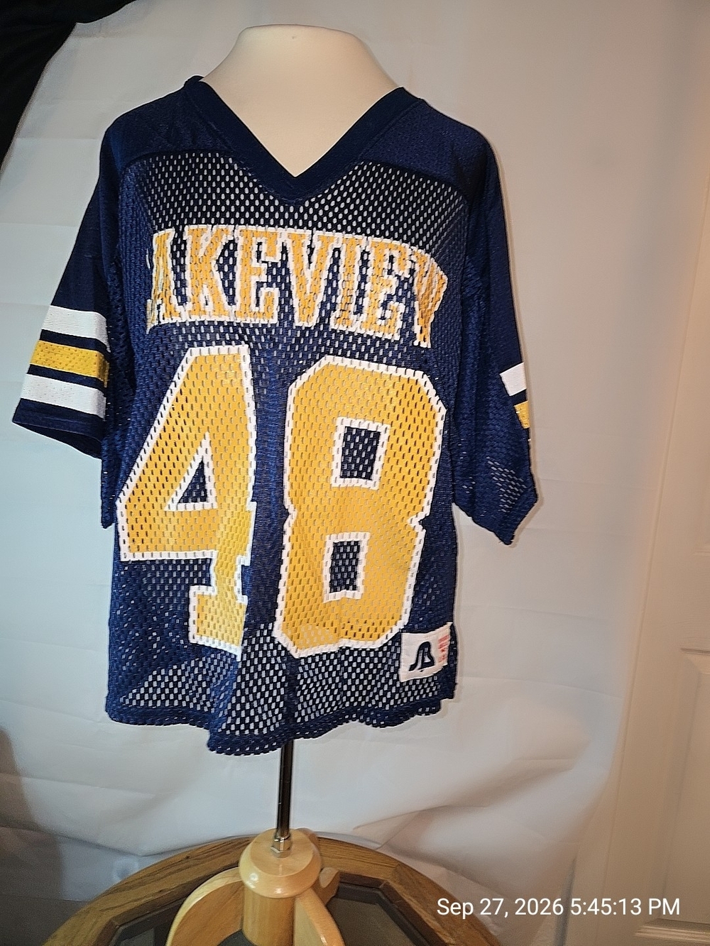 Elle Navy and Gold Mesh Kids Football Jersey
